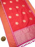 Red Booti Tussar Silk Handloom Banarasi Saree - Sacred Weaves