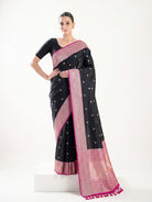 Black Booti Tussar Silk Handloom Banarasi Saree - Sacred Weaves