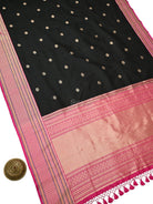 Black Booti Tussar Silk Handloom Banarasi Saree - Sacred Weaves