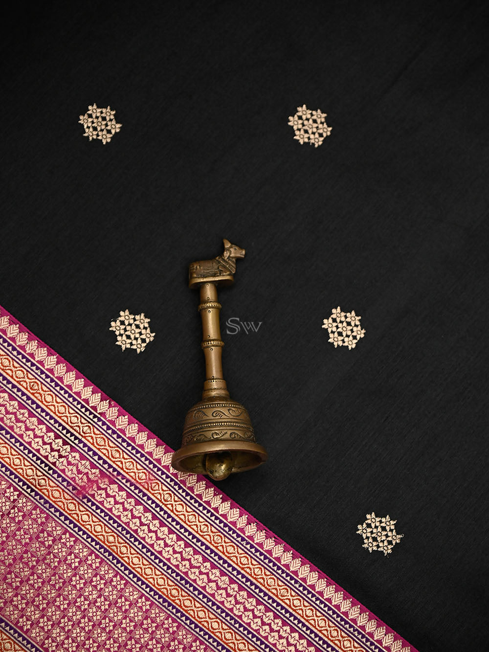Black Booti Tussar Silk Handloom Banarasi Saree - Sacred Weaves