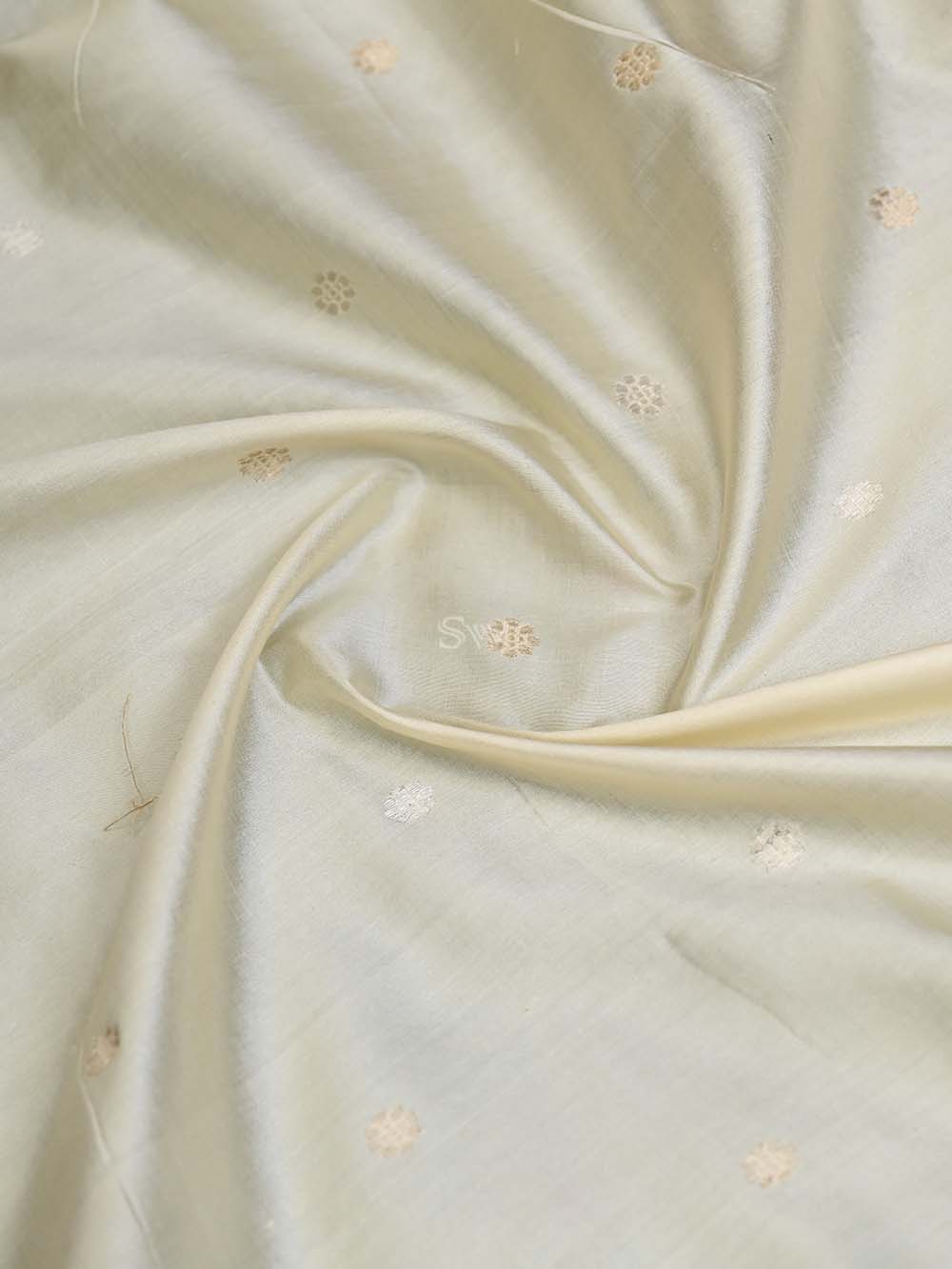 Cream Booti Katan Silk Handloom Banarasi Saree - Sacred Weaves