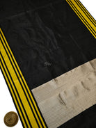 Black Plain Katan Silk Handloom Banarasi Saree - Sacred Weaves