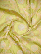 Pista Green Zari Jaal Uppada Katan Silk Handloom Banarasi Saree - Sacred Weaves