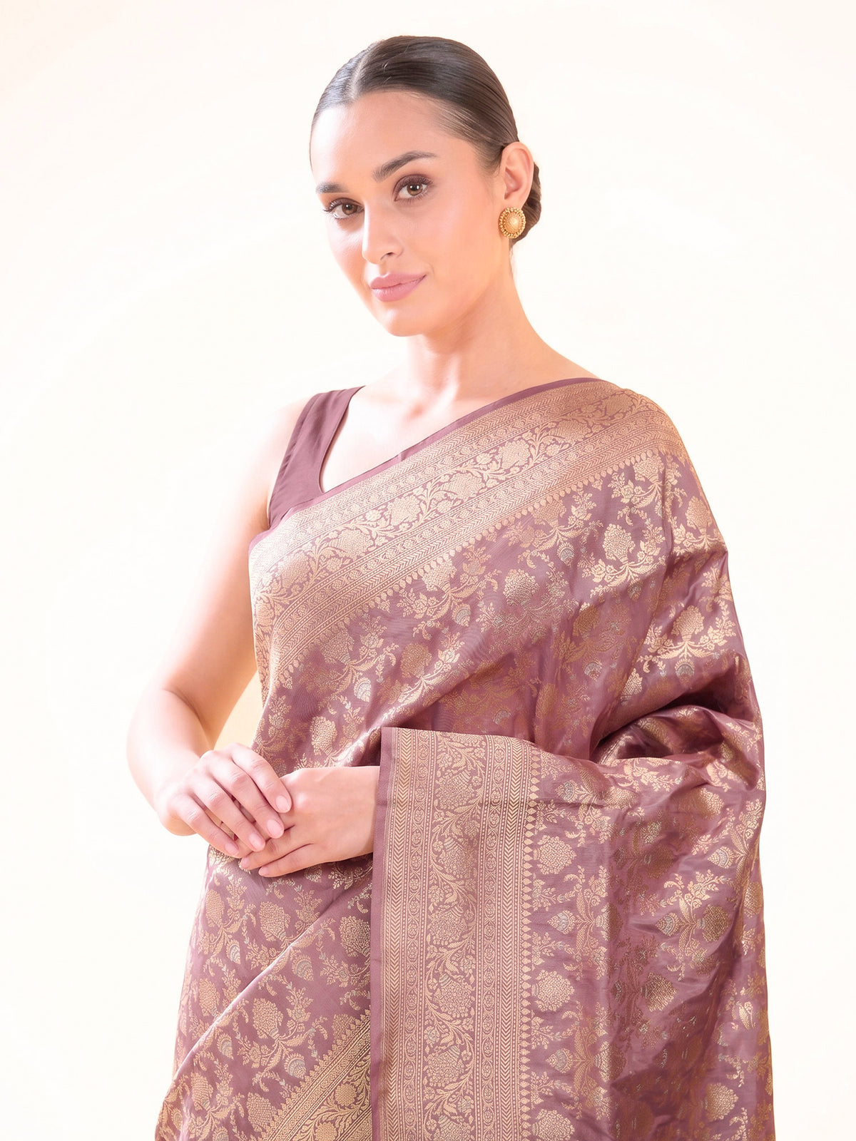 Dusty Pink Zari Jaal Uppada Katan Silk Handloom Banarasi Saree - Sacred Weaves