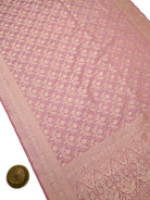 Dusty Pink Zari Jaal Uppada Katan Silk Handloom Banarasi Saree - Sacred Weaves