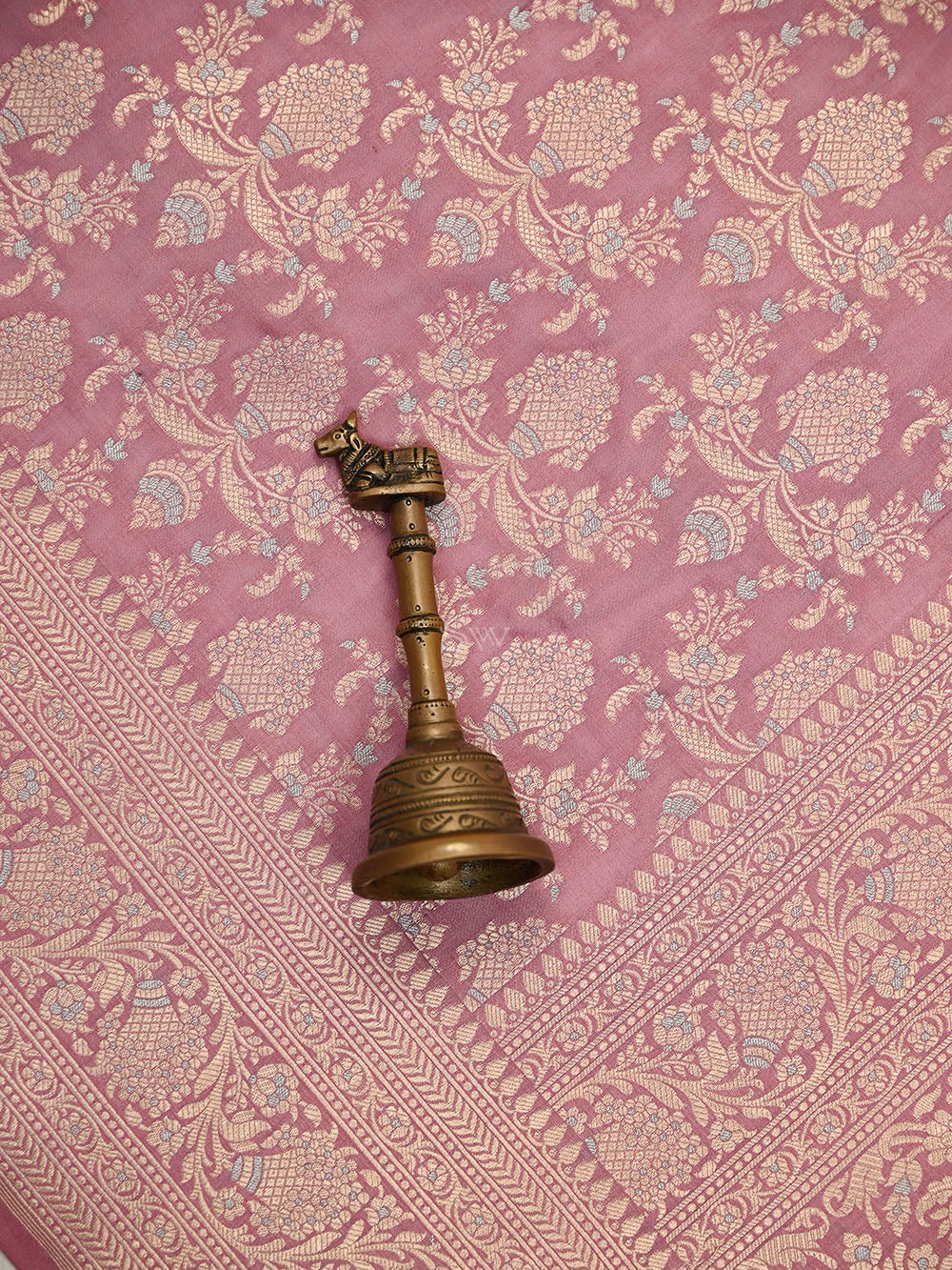 Dusty Pink Zari Jaal Uppada Katan Silk Handloom Banarasi Saree - Sacred Weaves