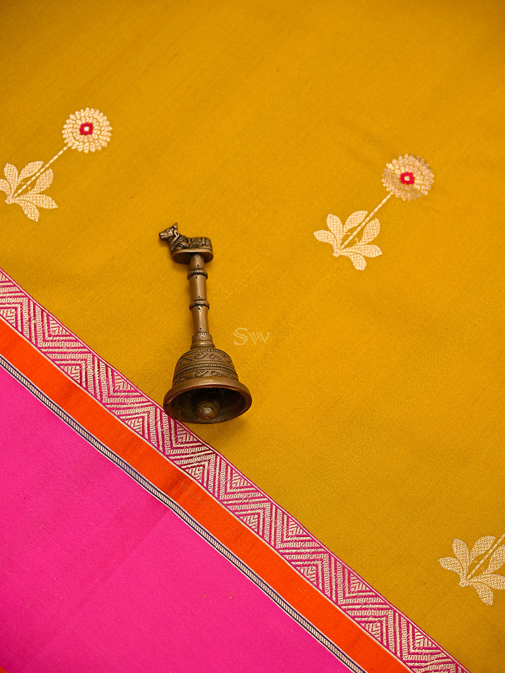 Yellow Booti Tussar Silk Handloom Banarasi Saree - Sacred Weaves