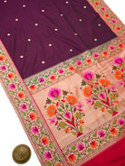 Wine Booti Paithani Katan Silk Handloom Banarasi Saree - Sacred Weaves