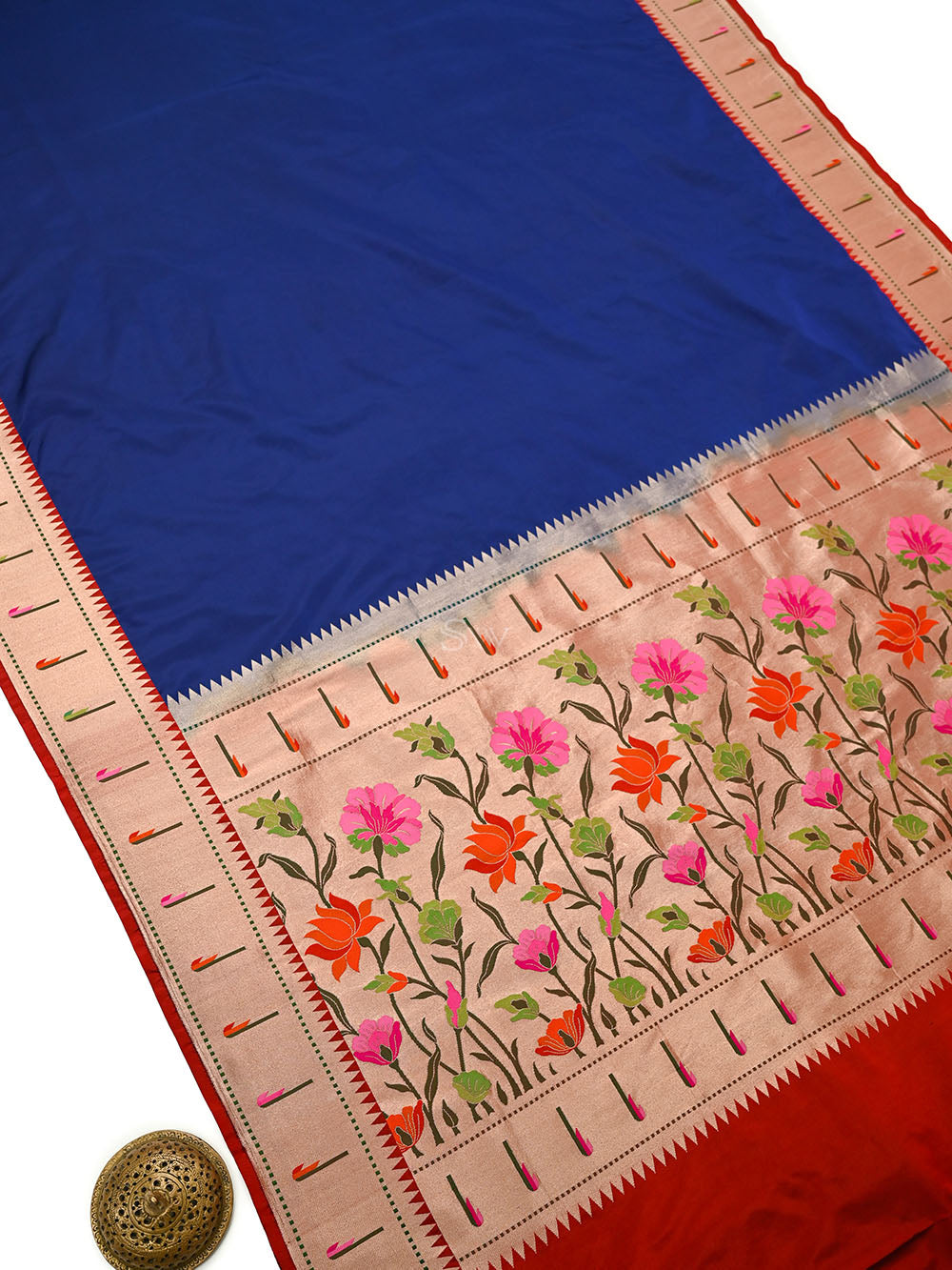 Blue Plain Paithani Katan Silk Handloom Banarasi Saree - Sacred Weaves
