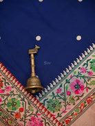 Blue Booti Paithani Katan Silk Handloom Banarasi Saree - Sacred Weaves