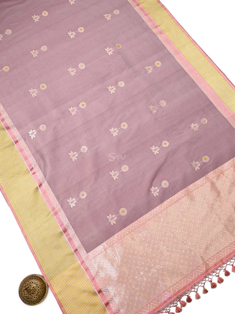 Pastel Pink Booti Tussar Silk Handloom Banarasi Saree - Sacred Weaves