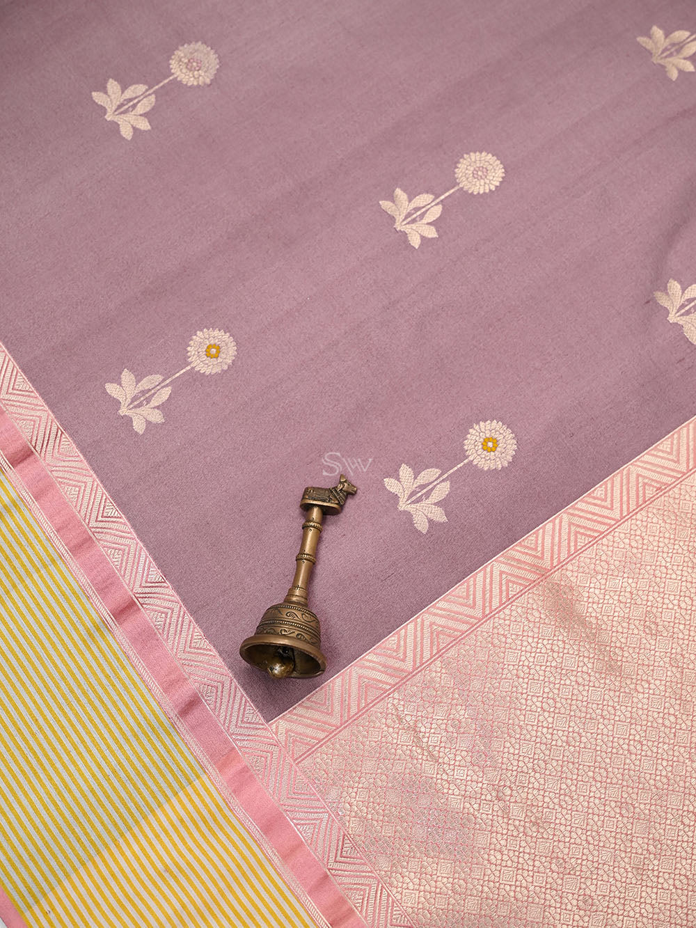 Pastel Pink Booti Tussar Silk Handloom Banarasi Saree - Sacred Weaves