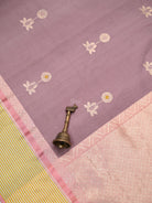 Pastel Pink Booti Tussar Silk Handloom Banarasi Saree - Sacred Weaves