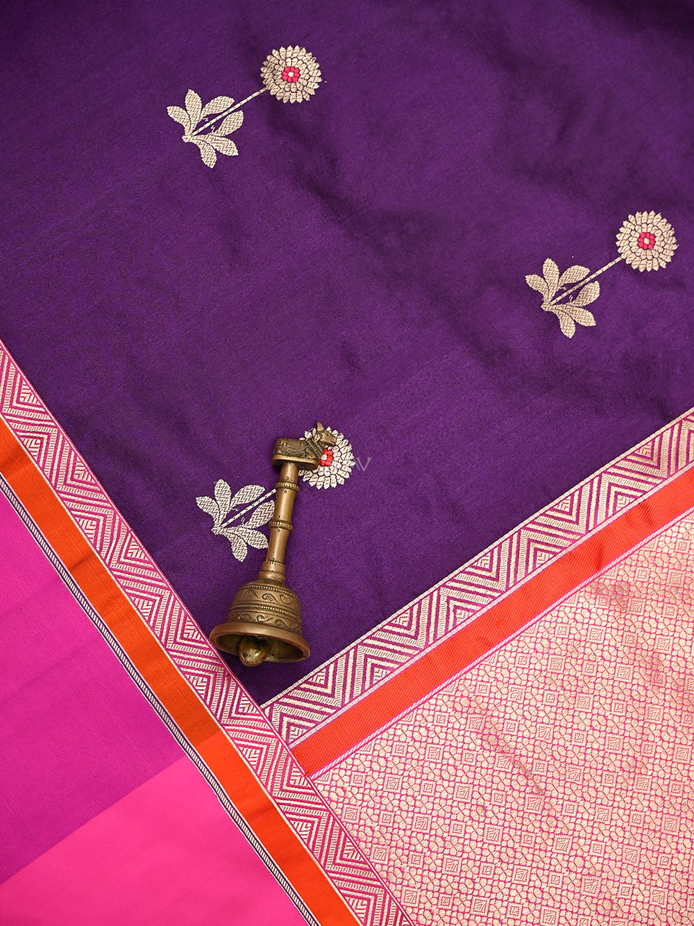 Purple Booti Tussar Silk Handloom Banarasi Saree - Sacred Weaves