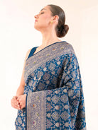 Midnight Blue Meenakari Uppada Jaal Katan Silk Handloom Banarasi Saree - Sacred Weaves