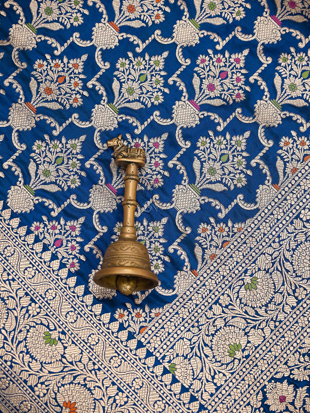Midnight Blue Meenakari Uppada Jaal Katan Silk Handloom Banarasi Saree - Sacred Weaves