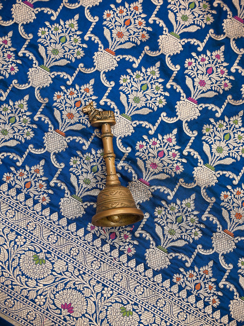 Midnight Blue Meenakari Uppada Jaal Katan Silk Handloom Banarasi Saree - Sacred Weaves
