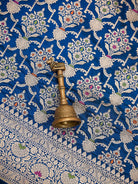 Midnight Blue Meenakari Uppada Jaal Katan Silk Handloom Banarasi Saree - Sacred Weaves