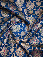 Midnight Blue Meenakari Uppada Jaal Katan Silk Handloom Banarasi Saree - Sacred Weaves