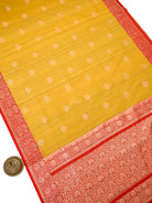 Mustard Red Booti Tussar Silk Handloom Banarasi Saree - Sacred Weaves