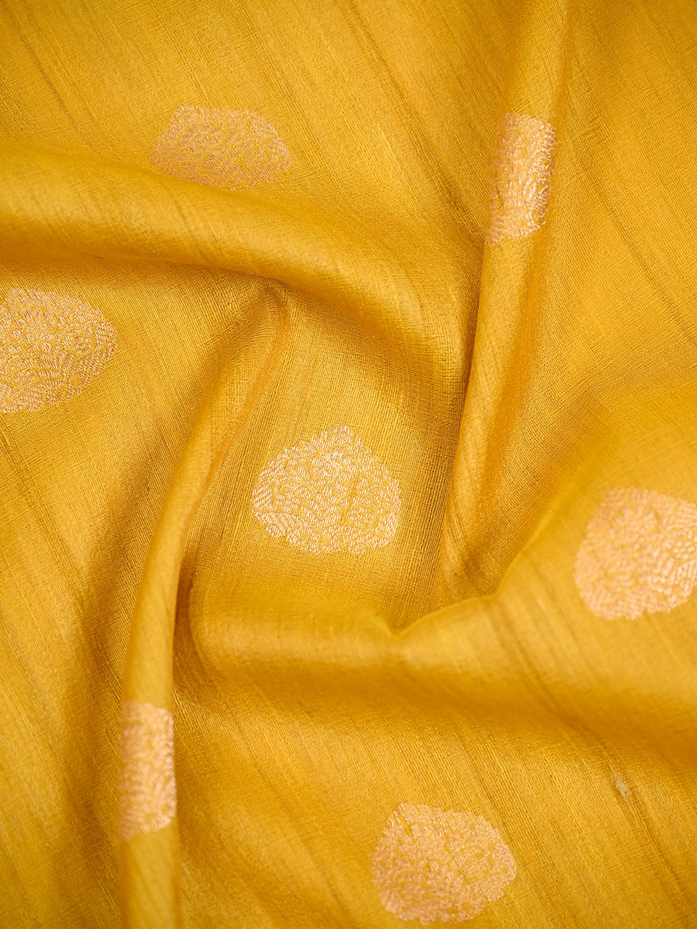 Mustard Red Booti Tussar Silk Handloom Banarasi Saree - Sacred Weaves