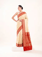 Beige Floral Boota Katan Silk Handloom Banarasi Saree - Sacred Weaves