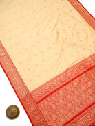 Beige Floral Boota Katan Silk Handloom Banarasi Saree - Sacred Weaves