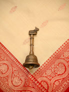Beige Floral Boota Katan Silk Handloom Banarasi Saree - Sacred Weaves