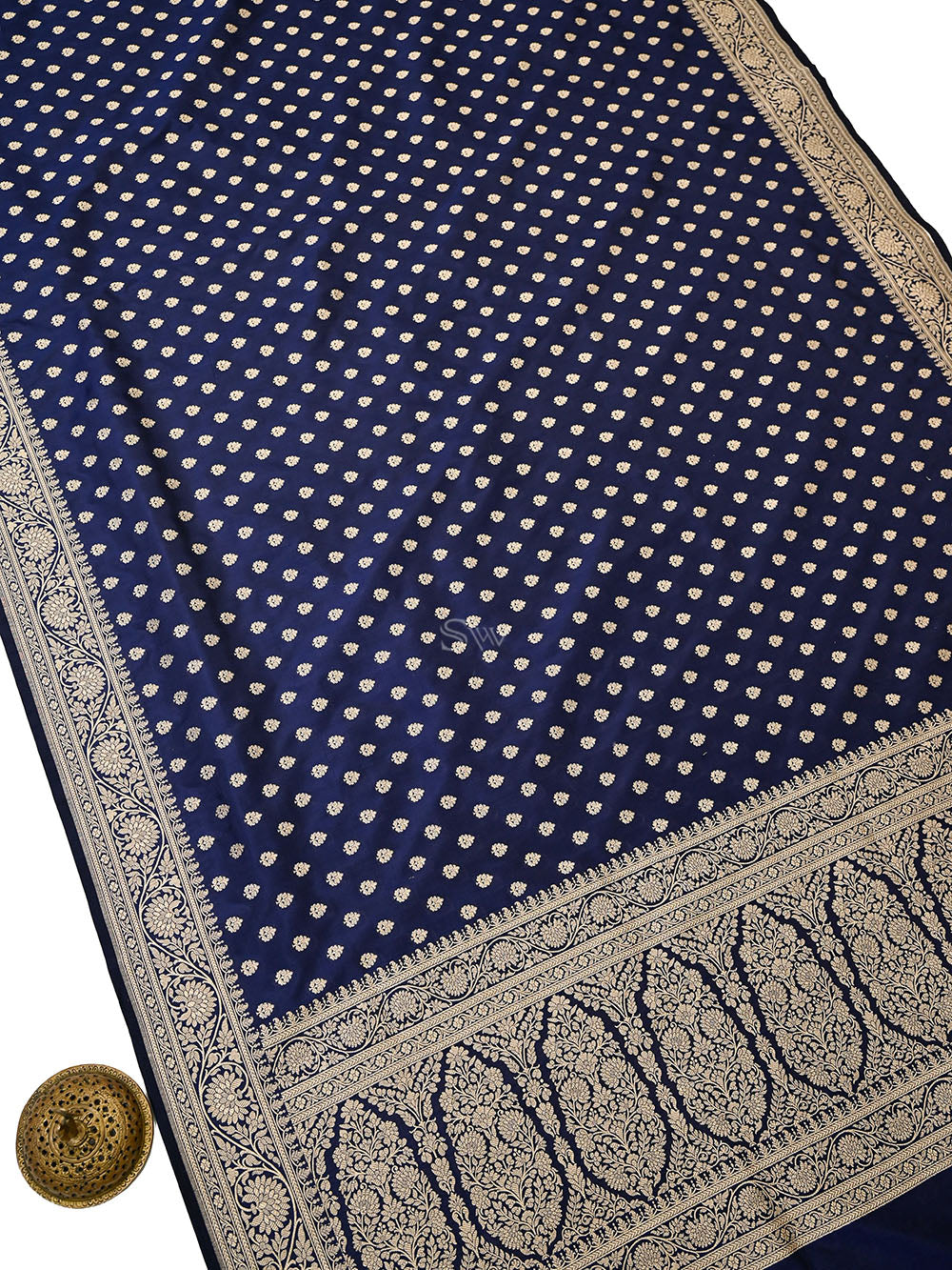 Blue Zari Booti Uppada Katan Silk Handloom Banarasi Saree - Sacred Weaves