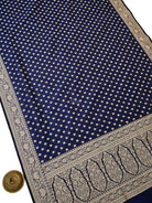 Blue Zari Booti Uppada Katan Silk Handloom Banarasi Saree - Sacred Weaves