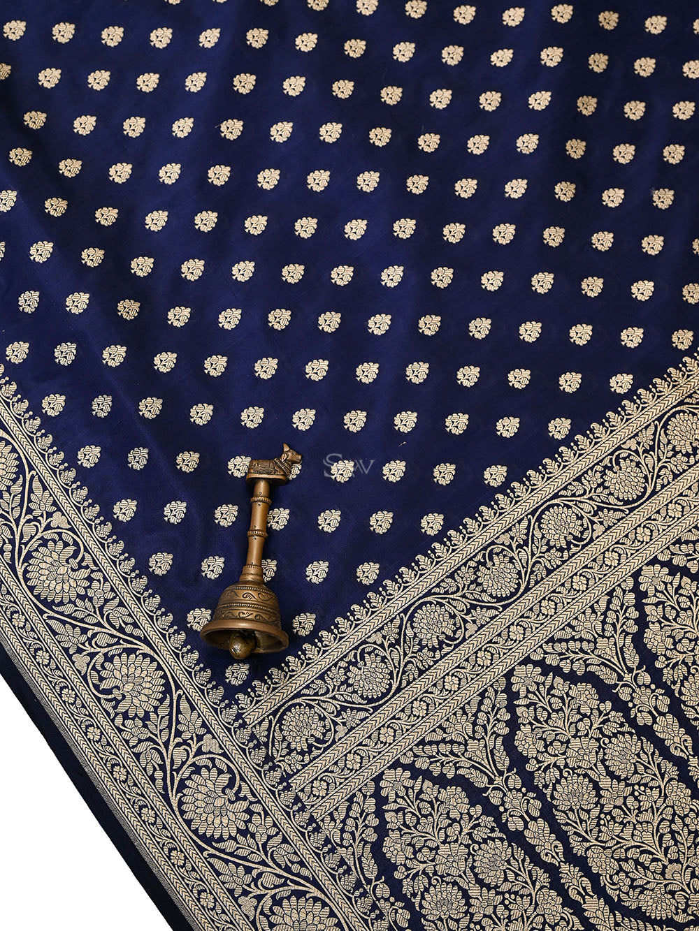 Blue Zari Booti Uppada Katan Silk Handloom Banarasi Saree - Sacred Weaves