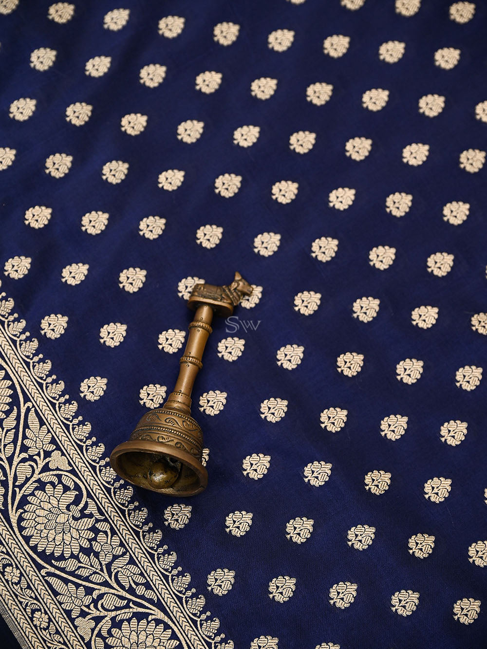 Blue Zari Booti Uppada Katan Silk Handloom Banarasi Saree - Sacred Weaves