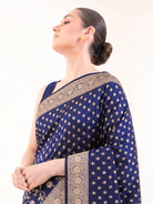 Blue Zari Booti Uppada Katan Silk Handloom Banarasi Saree - Sacred Weaves
