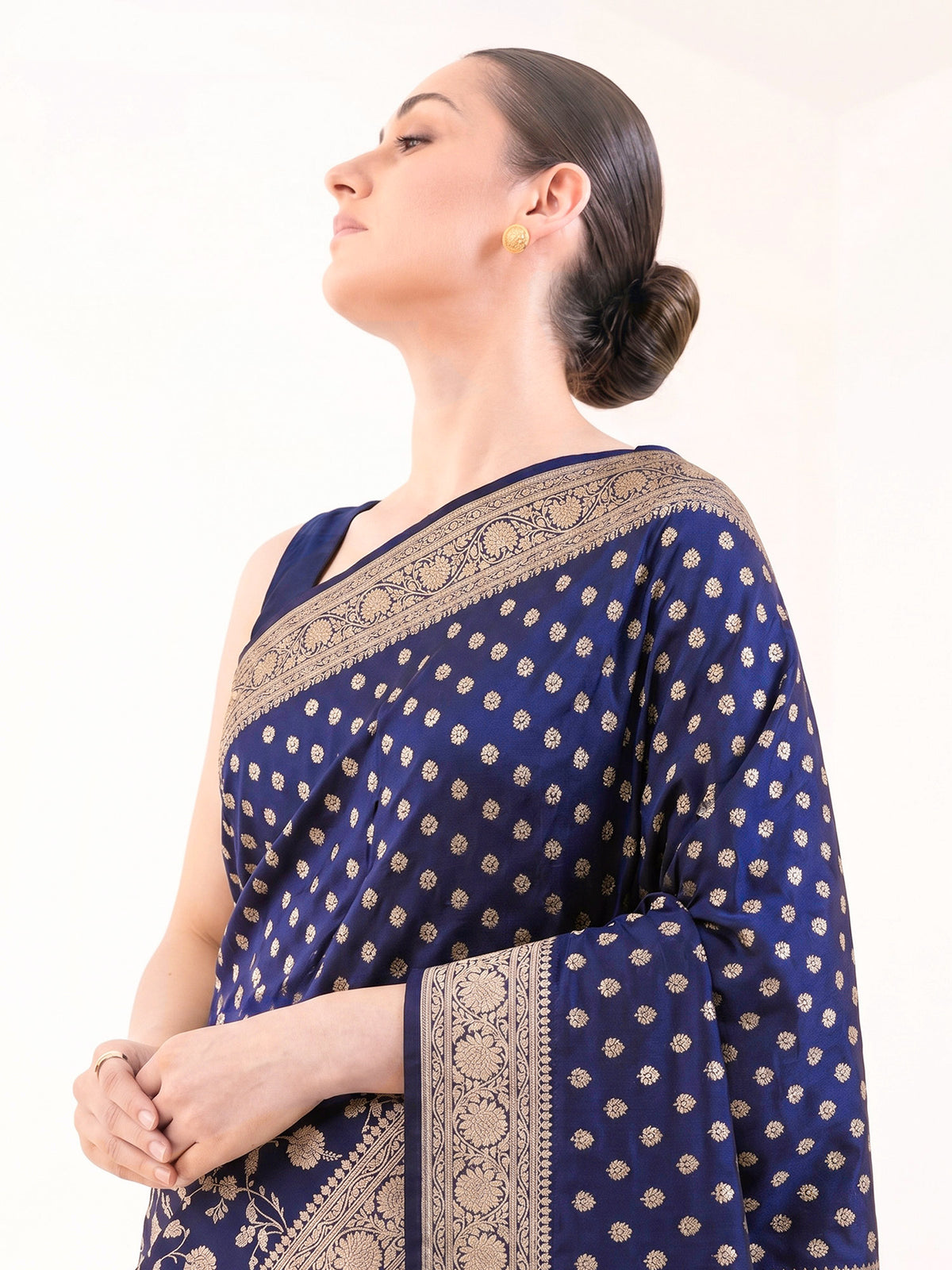 Blue Zari Booti Uppada Katan Silk Handloom Banarasi Saree - Sacred Weaves