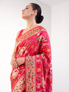 Dark Pink Shikargah Meenakari Katan Silk Handloom Banarasi Saree - Sacred Weaves