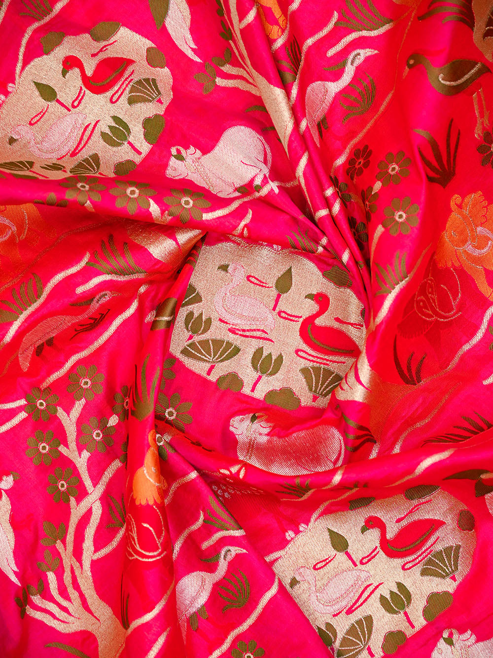 Dark Pink Shikargah Meenakari Katan Silk Handloom Banarasi Saree - Sacred Weaves
