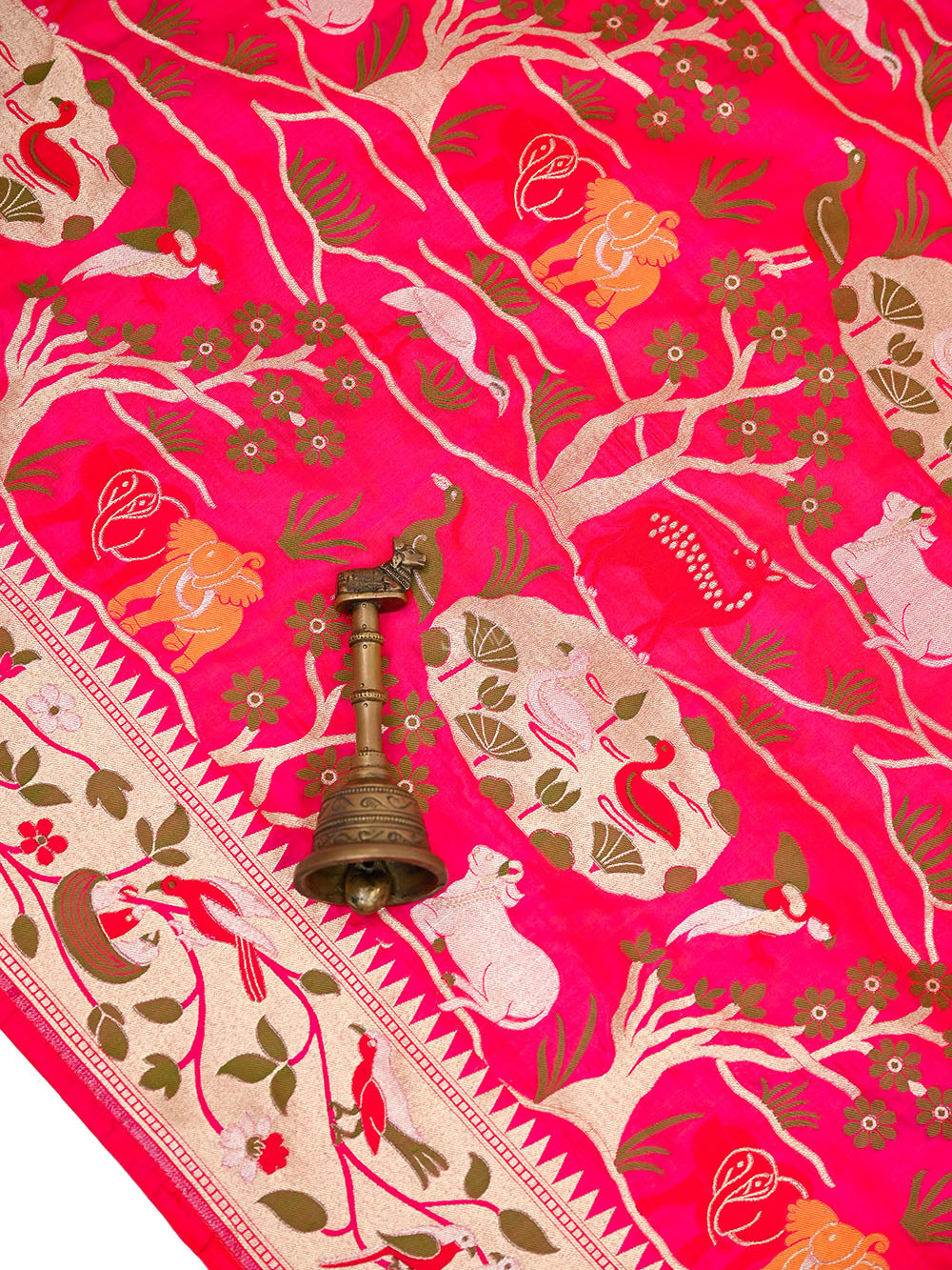 Dark Pink Shikargah Meenakari Katan Silk Handloom Banarasi Saree - Sacred Weaves