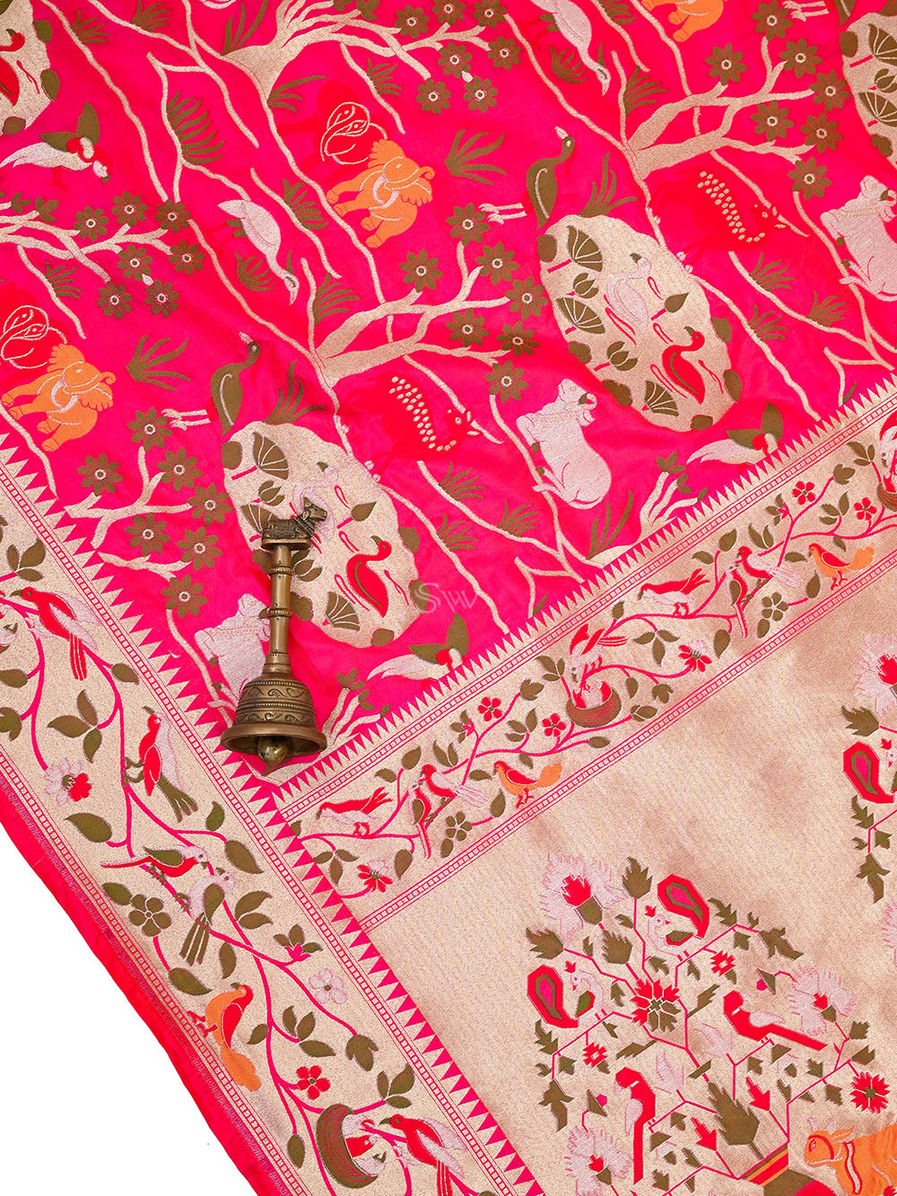 Dark Pink Shikargah Meenakari Katan Silk Handloom Banarasi Saree - Sacred Weaves