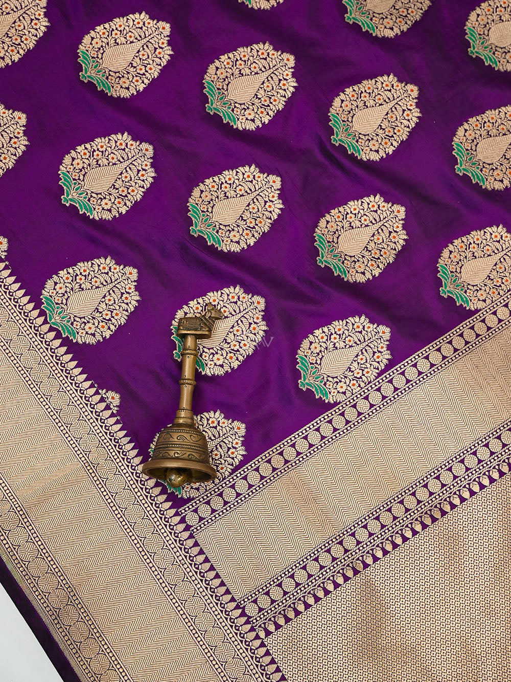 Purple Meenakari Boota Katan Silk Handloom Banarasi Saree - Sacred Weaves