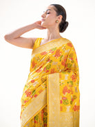 Yellow Shikargah Meenakari Katan Silk Handloom Banarasi Saree - Sacred Weaves