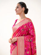Dark Pink Shikargah Meenakari Katan Silk Handloom Banarasi Saree - Sacred Weaves