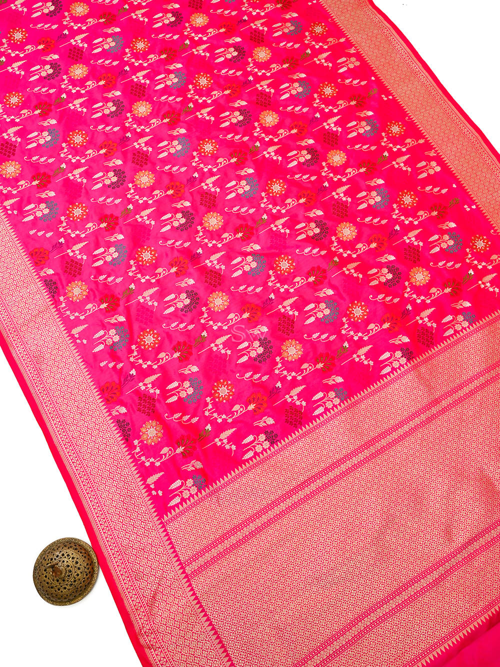 Dark Pink Shikargah Meenakari Katan Silk Handloom Banarasi Saree - Sacred Weaves