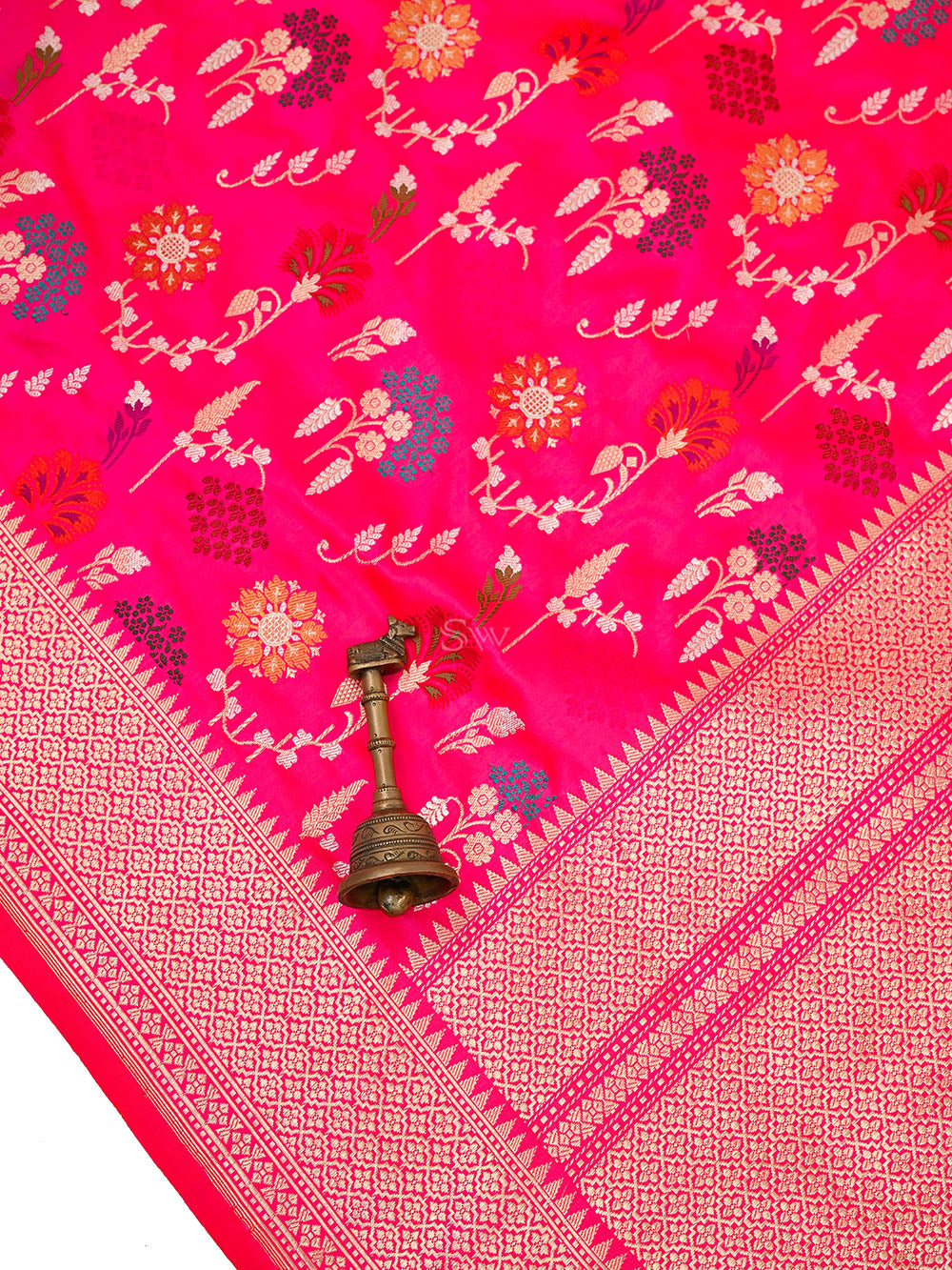 Dark Pink Shikargah Meenakari Katan Silk Handloom Banarasi Saree - Sacred Weaves