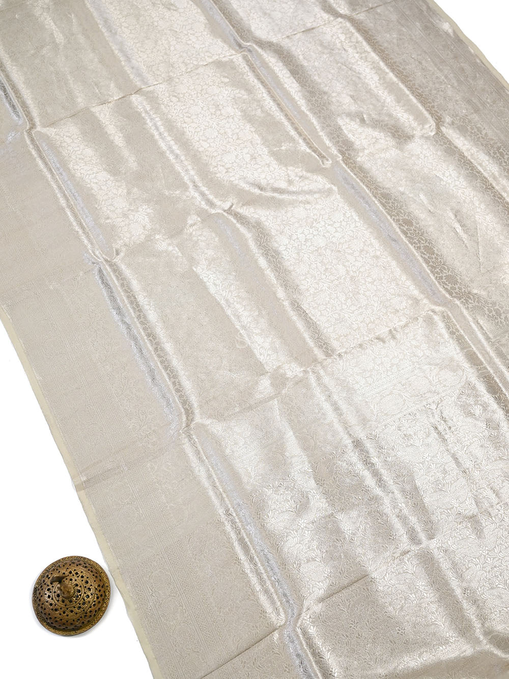 Cream Katan Silk Tissue Brocade Handloom Banarasi Saree - Sacred Weaves