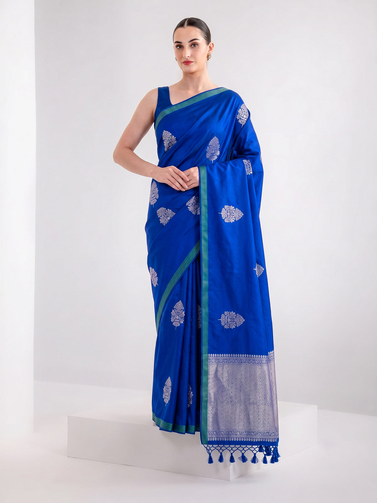 Royal Blue Meenakari Satin Silk Handloom Banarasi Saree - Sacred Weaves