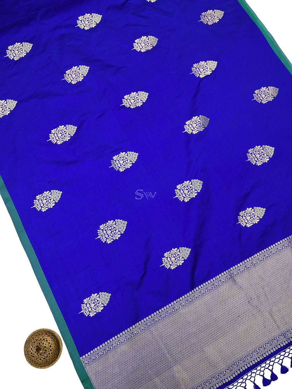 Royal Blue Meenakari Satin Silk Handloom Banarasi Saree - Sacred Weaves
