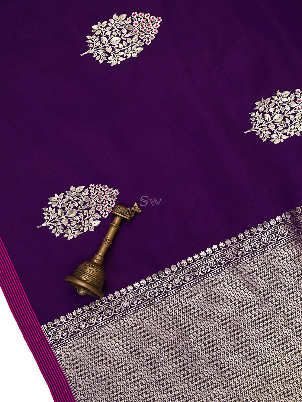 Dark Purple Meenakari Satin Silk Handloom Banarasi Saree - Sacred Weaves