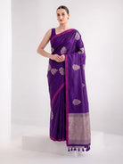 Dark Purple Meenakari Satin Silk Handloom Banarasi Saree - Sacred Weaves
