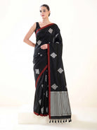 Black Booti Satin Silk Handloom Banarasi Saree - Sacred Weaves