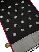 Black Booti Satin Silk Handloom Banarasi Saree - Sacred Weaves